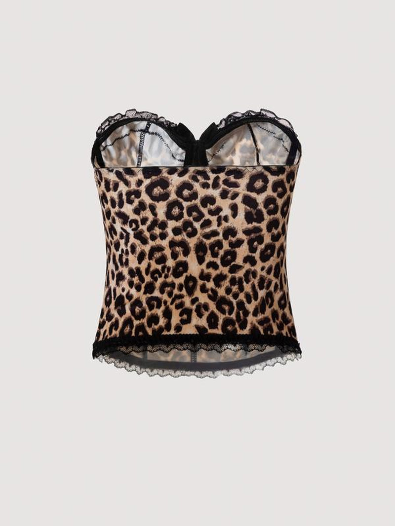 Women'S Sexy Bodycon Leopard Print Cami Top, European and American Style Lace Spliced Vest, Ideal for Outings and Layering