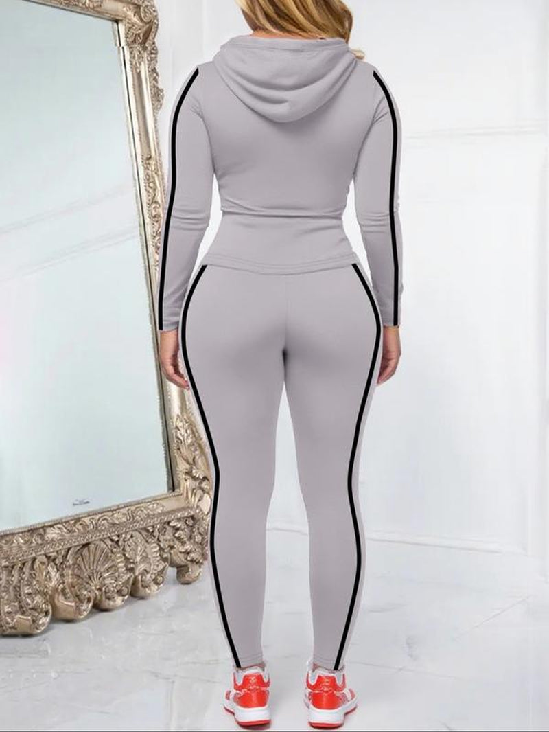 Women'S Fall Zipper Hoodie and Skinny Pants Set, Casual Long Sleeve Pullover with Pocket Design, Two-Piece for Daily Wear