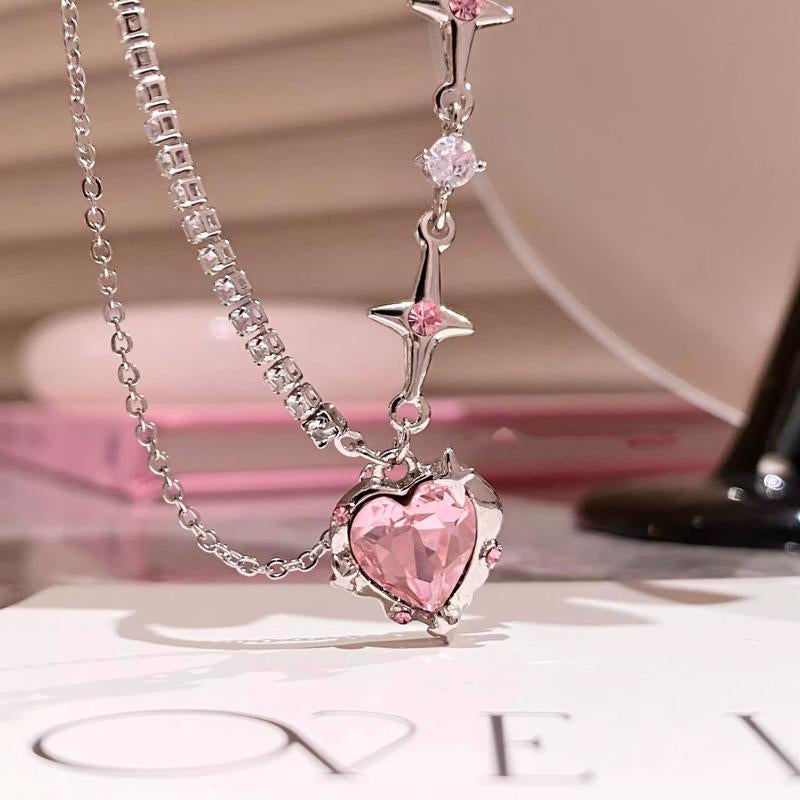 Glamour Heart Star Necklace Golden Twist Heart Necklaces Pink Pendant Necklace Pickleballnecklacekendra Necklaces Lover Sugar Necklace Marlu Jewelry