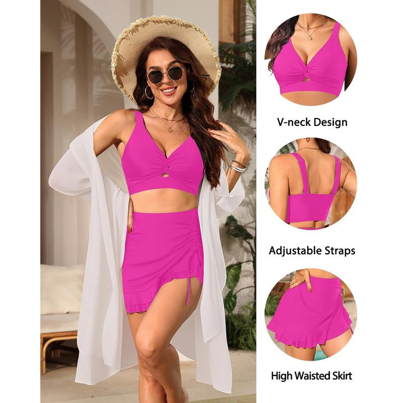 Daci Women High Waisted Bikini Set with Skirt - Tummy Control Two Piece Swimsuit Twist Knot Bathing Suit 2025
