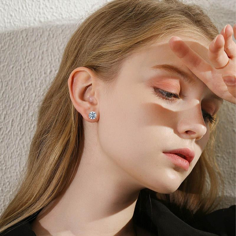 MOOSEA Martini Moissanite Earrings for Women Men, 0.2-4 Ct round D Color VVS1 Clarity Lab Created Earring 925 Sterling Silver Classic 3 Prong Moissanite Earrings Screw Back for Women Men