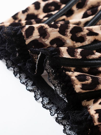 Women'S Sexy Bodycon Leopard Print Cami Top, European and American Style Lace Spliced Vest, Ideal for Outings and Layering