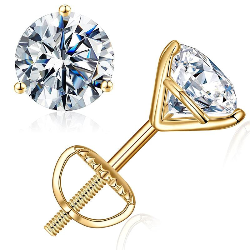MOOSEA Martini Moissanite Earrings for Women Men, 0.2-4 Ct round D Color VVS1 Clarity Lab Created Earring 925 Sterling Silver Classic 3 Prong Moissanite Earrings Screw Back for Women Men