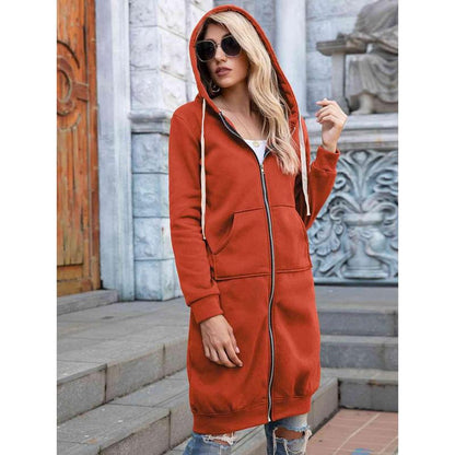 Zip-Up Longline Hoodie with Pockets