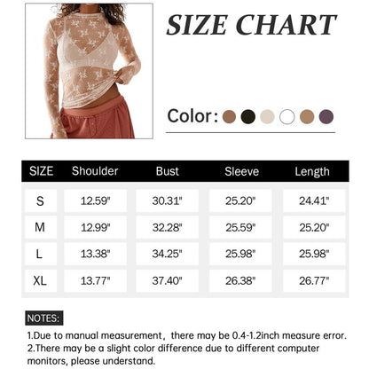 Arssm 2-Pieces Mature Lace Tops for Women'S Mesh Long Sleeve Mock Neck Sheer Blouse Floral See through Layering Top Slim Shirts Casual Chic Fitted Elegant Summer Outfit - Womenswear