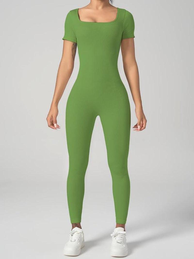 Women'S Solid Ribbed Long Sleeve Sports Playsuit Tummy Control Jumpsuit, Workout Ribbed Long Sleeve Exercise Bodycon Jumpsuit, Seamless Jumpsuits One-Piece Yoga Suit, Summer Outfits 2024