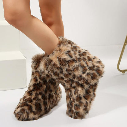 Furry Fluffy Women Snow Boots Warmplush Knee High Flats Luxury Fashion Punk Goth Cosplay Women Winter Shoes