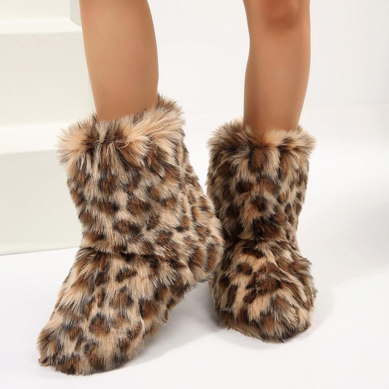 Furry Fluffy Women Snow Boots Warmplush Knee High Flats Luxury Fashion Punk Goth Cosplay Women Winter Shoes