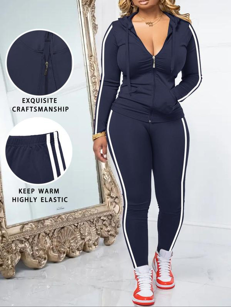 Women'S Fall Zipper Hoodie and Skinny Pants Set, Casual Long Sleeve Pullover with Pocket Design, Two-Piece for Daily Wear