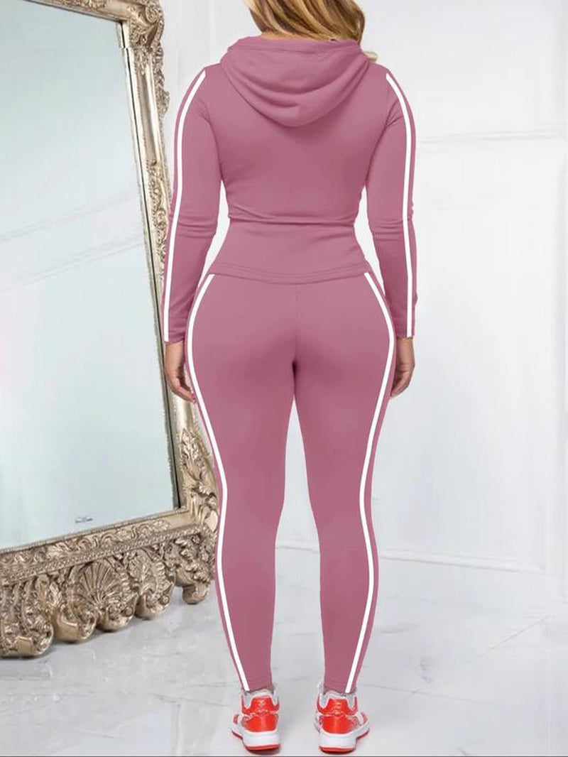 Women'S Fall Zipper Hoodie and Skinny Pants Set, Casual Long Sleeve Pullover with Pocket Design, Two-Piece for Daily Wear