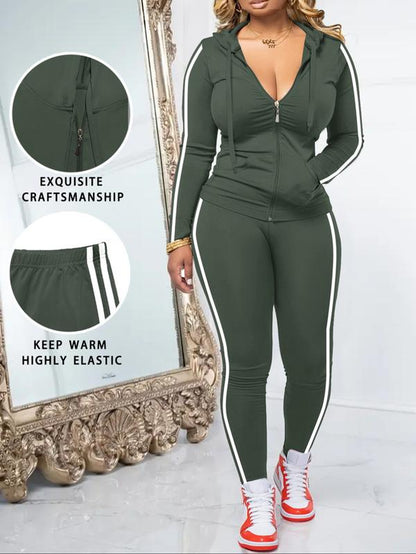 Women'S Fall Zipper Hoodie and Skinny Pants Set, Casual Long Sleeve Pullover with Pocket Design, Two-Piece for Daily Wear