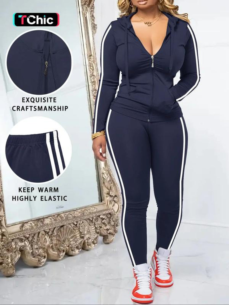 Women'S Fall Zipper Hoodie and Skinny Pants Set, Casual Long Sleeve Pullover with Pocket Design, Two-Piece for Daily Wear