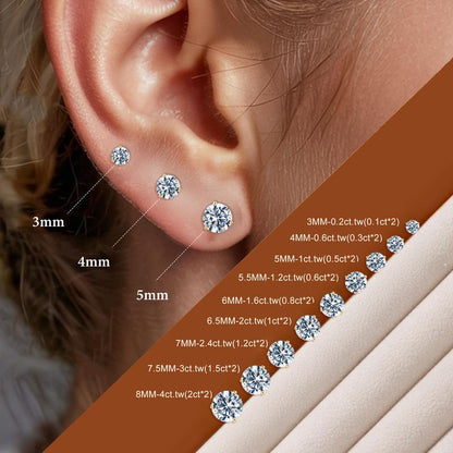 MOOSEA Martini Moissanite Earrings for Women Men, 0.2-4 Ct round D Color VVS1 Clarity Lab Created Earring 925 Sterling Silver Classic 3 Prong Moissanite Earrings Screw Back for Women Men