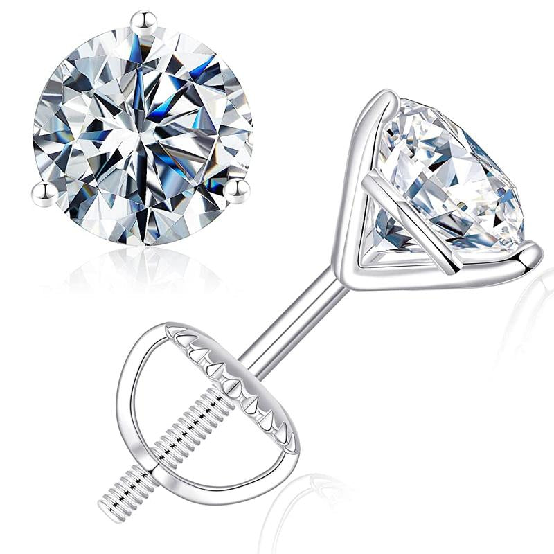 MOOSEA Martini Moissanite Earrings for Women Men, 0.2-4 Ct round D Color VVS1 Clarity Lab Created Earring 925 Sterling Silver Classic 3 Prong Moissanite Earrings Screw Back for Women Men