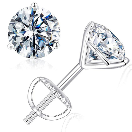 MOOSEA Martini Moissanite Earrings for Women Men, 0.2-4 Ct round D Color VVS1 Clarity Lab Created Earring 925 Sterling Silver Classic 3 Prong Moissanite Earrings Screw Back for Women Men