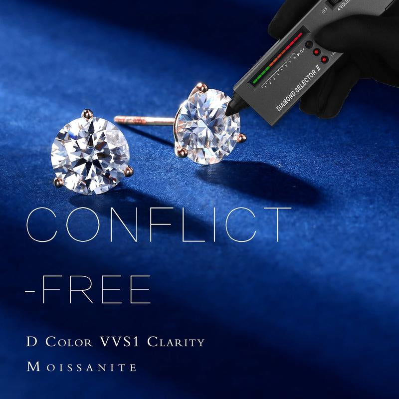 MOOSEA Martini Moissanite Earrings for Women Men, 0.2-4 Ct round D Color VVS1 Clarity Lab Created Earring 925 Sterling Silver Classic 3 Prong Moissanite Earrings Screw Back for Women Men