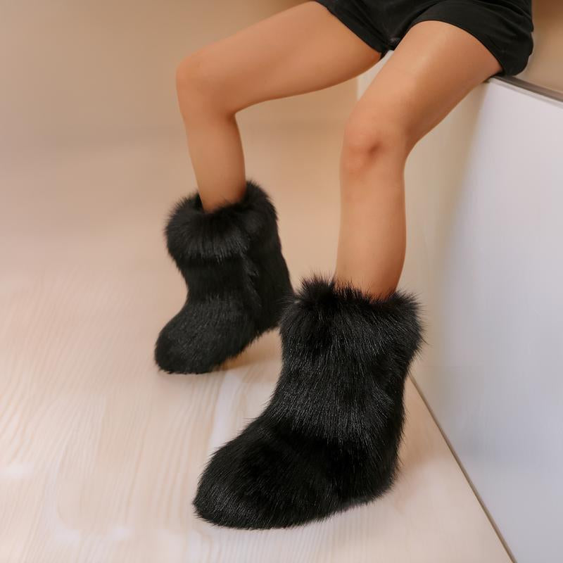 Furry Fluffy Women Snow Boots Warmplush Knee High Flats Luxury Fashion Punk Goth Cosplay Women Winter Shoes