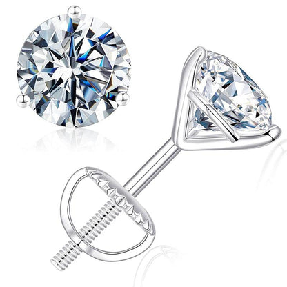 MOOSEA Martini Moissanite Earrings for Women Men, 0.2-4 Ct round D Color VVS1 Clarity Lab Created Earring 925 Sterling Silver Classic 3 Prong Moissanite Earrings Screw Back for Women Men