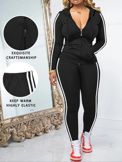 Women'S Fall Zipper Hoodie and Skinny Pants Set, Casual Long Sleeve Pullover with Pocket Design, Two-Piece for Daily Wear