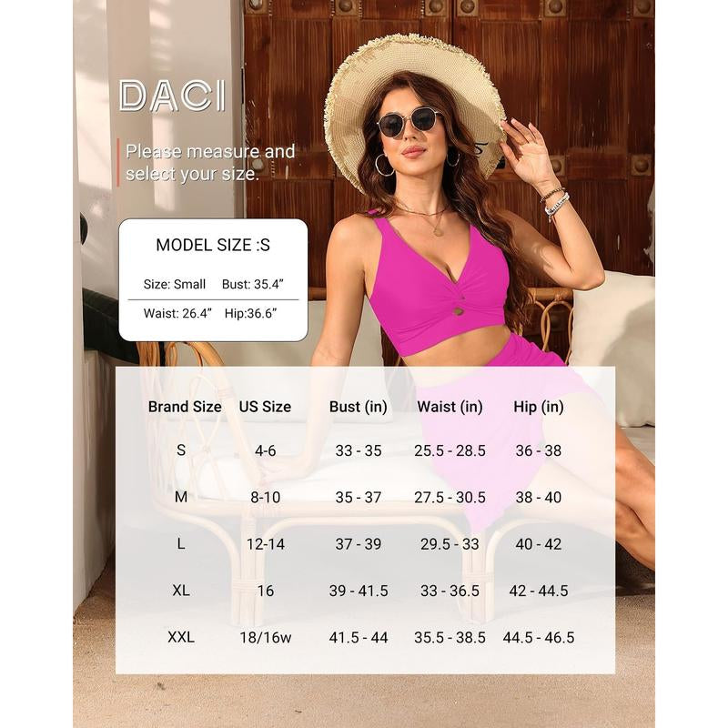 Daci Women High Waisted Bikini Set with Skirt - Tummy Control Two Piece Swimsuit Twist Knot Bathing Suit 2025