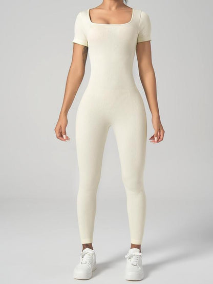 Women'S Solid Ribbed Long Sleeve Sports Playsuit Tummy Control Jumpsuit, Workout Ribbed Long Sleeve Exercise Bodycon Jumpsuit, Seamless Jumpsuits One-Piece Yoga Suit, Summer Outfits 2024